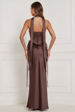 Strapless Espresso Satin Mermaid Bridesmaid Dress with Scarf
