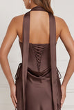 Strapless Espresso Satin Mermaid Bridesmaid Dress with Scarf