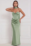 Strapless Espresso Satin Mermaid Bridesmaid Dress with Scarf
