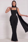 Corset Espresso Ruched Mermaid Bridesmaid Dress with Scarf