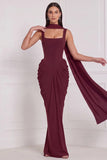 Corset Espresso Ruched Mermaid Bridesmaid Dress with Scarf
