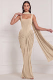Corset Espresso Ruched Mermaid Bridesmaid Dress with Scarf