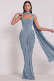 Corset Espresso Ruched Mermaid Bridesmaid Dress with Scarf