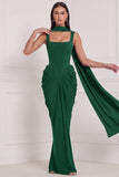 Corset Espresso Ruched Mermaid Bridesmaid Dress with Scarf