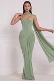 Corset Espresso Ruched Mermaid Bridesmaid Dress with Scarf