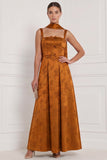 Floral Espresso Square Neck Bow A Line Bridesmaid Dress with Scarf