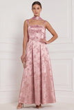Floral Espresso Square Neck Bow A Line Bridesmaid Dress with Scarf