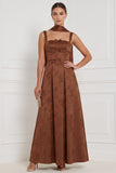 Floral Espresso Square Neck Bow A Line Bridesmaid Dress with Scarf