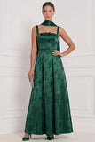 Floral Espresso Square Neck Bow A Line Bridesmaid Dress with Scarf