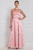 Floral Espresso Square Neck Bow A Line Bridesmaid Dress with Scarf
