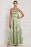Floral Espresso Square Neck Bow A Line Bridesmaid Dress with Scarf