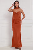 Mermaid Espresso Ruched Lace-up Back Bridesmaid Dress with Scarf