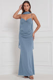 Mermaid Espresso Ruched Lace-up Back Bridesmaid Dress with Scarf