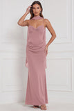 Mermaid Espresso Ruched Lace-up Back Bridesmaid Dress with Scarf