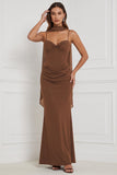Mermaid Espresso Ruched Lace-up Back Bridesmaid Dress with Scarf