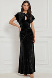 Velvet Espresso Mermaid Keyhole Ruched Long Bridesmaid Dress
