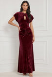 Velvet Espresso Mermaid Keyhole Ruched Long Bridesmaid Dress