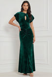 Velvet Espresso Mermaid Keyhole Ruched Long Bridesmaid Dress