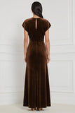 Velvet Espresso Mermaid Keyhole Ruched Long Bridesmaid Dress