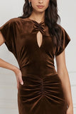 Velvet Espresso Mermaid Keyhole Ruched Long Bridesmaid Dress