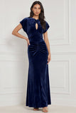 Velvet Espresso Mermaid Keyhole Ruched Long Bridesmaid Dress