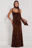 Burnout Velvet Mermaid Orange Bridesmaid Dress with Scarf