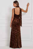 Burnout Velvet Mermaid Orange Bridesmaid Dress with Scarf