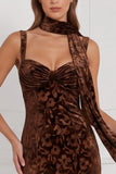 Burnout Velvet Mermaid Orange Bridesmaid Dress with Scarf