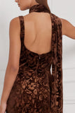 Burnout Velvet Mermaid Orange Bridesmaid Dress with Scarf