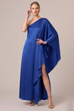 One Shoulder Batwing Sleeve Black Long Formal Dress with Slit