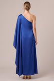 One Shoulder Batwing Sleeve Black Long Formal Dress with Slit