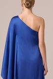 One Shoulder Batwing Sleeve Black Long Formal Dress with Slit
