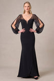 Black Long Sleeve V-Neck Mermaid Formal Dress