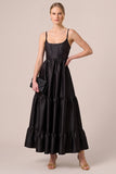 Corset Ruffled Black Spaghetti Straps Satin A Line Formal Dress