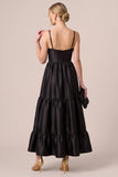 Corset Ruffled Black Spaghetti Straps Satin A Line Formal Dress