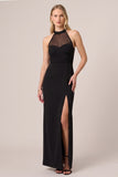Halter Black Sheath Long Formal Dress with Slit