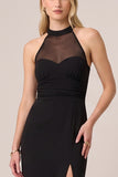 Halter Black Sheath Long Formal Dress with Slit