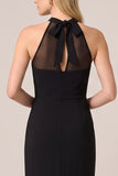 Halter Black Sheath Long Formal Dress with Slit