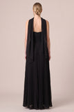 Strapless Black Pleated A Line Long Formal Dress with Scarf