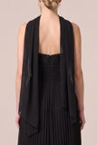 Strapless Black Pleated A Line Long Formal Dress with Scarf