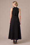 Black High Neck A Line Midi Formal Dress with 3D Flowers