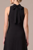 Black High Neck A Line Midi Formal Dress with 3D Flowers
