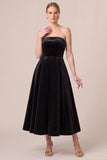 Black Strapless Velvet A Line Midi Formal Dress
