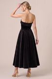 Black Strapless Velvet A Line Midi Formal Dress