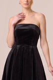 Black Strapless Velvet A Line Midi Formal Dress