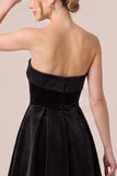 Black Strapless Velvet A Line Midi Formal Dress