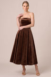 Black Strapless Velvet A Line Midi Formal Dress