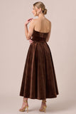 Black Strapless Velvet A Line Midi Formal Dress
