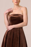Black Strapless Velvet A Line Midi Formal Dress