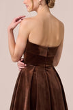 Black Strapless Velvet A Line Midi Formal Dress